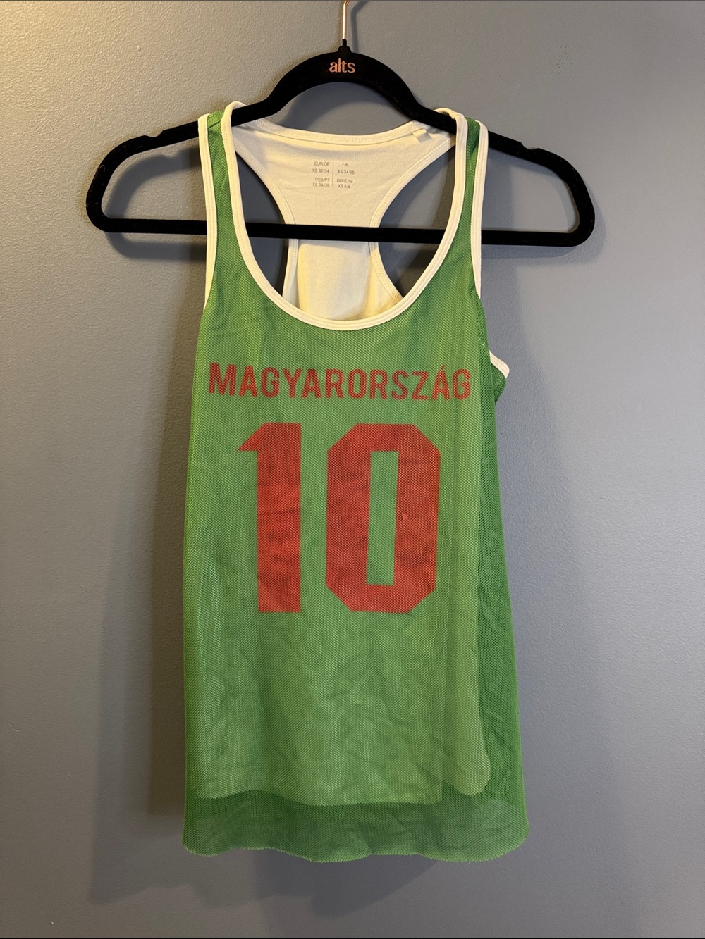 Green Magyarorszag Tank Top with Red Print
